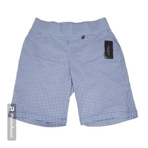 Tommy Hilfiger Women's Blue & White Check Print Stretch Shorts Size 8 Summer